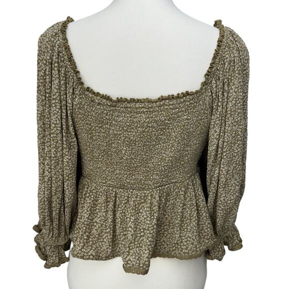 FREE PEOPLE Top Womens M Green Cropped Peasant Prairie Boho Festival - Picture 4 of 10